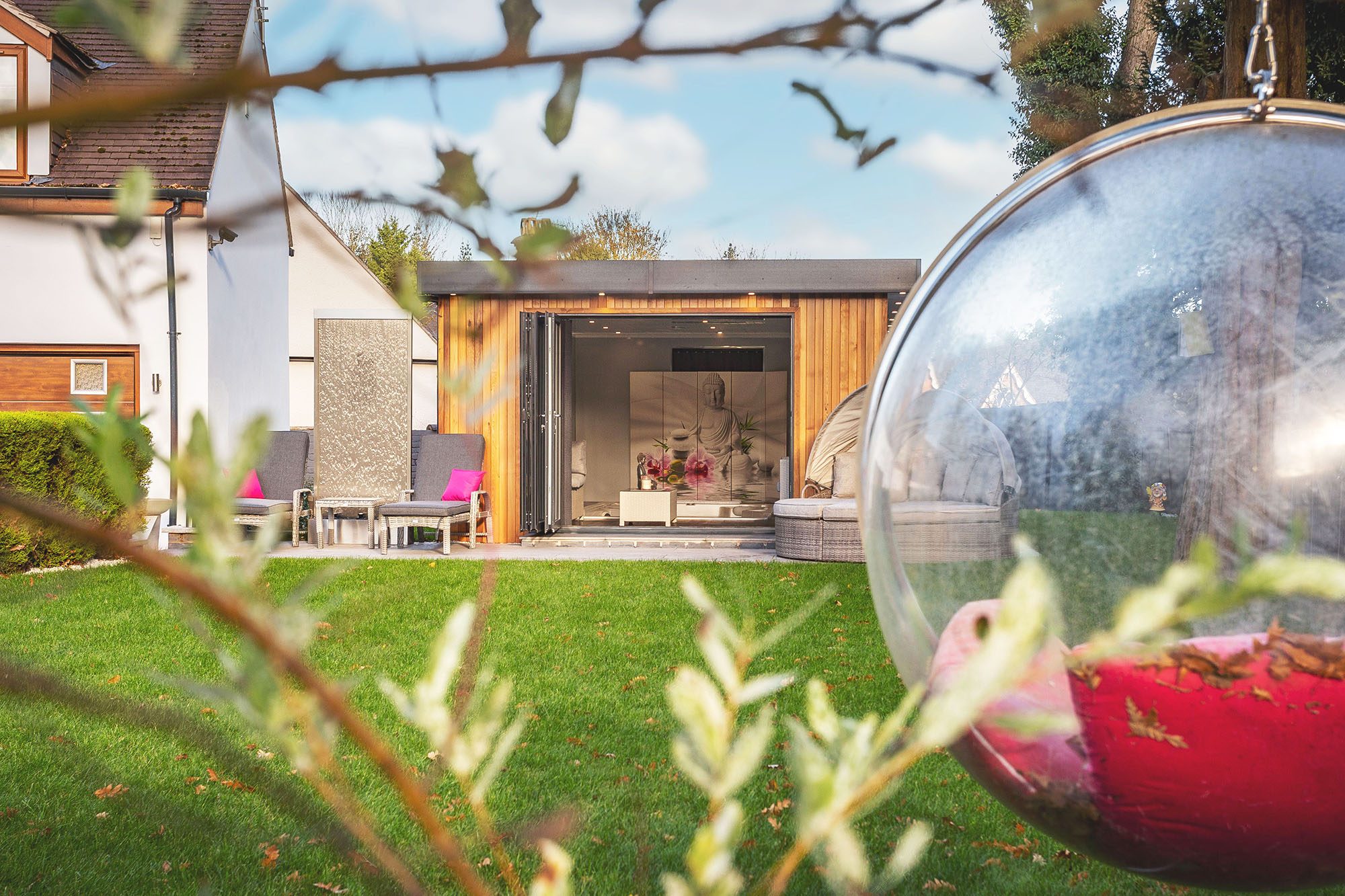 Garden spa room with pool inside & bifold doors