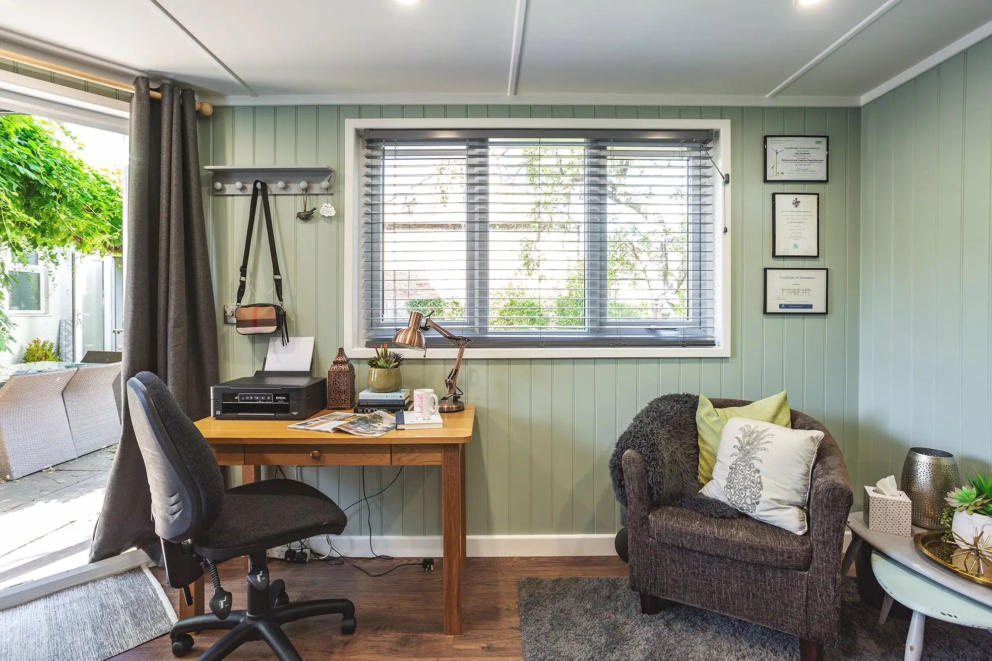 Cabin Master Redwood Office Pod Internal View with Furnishings 