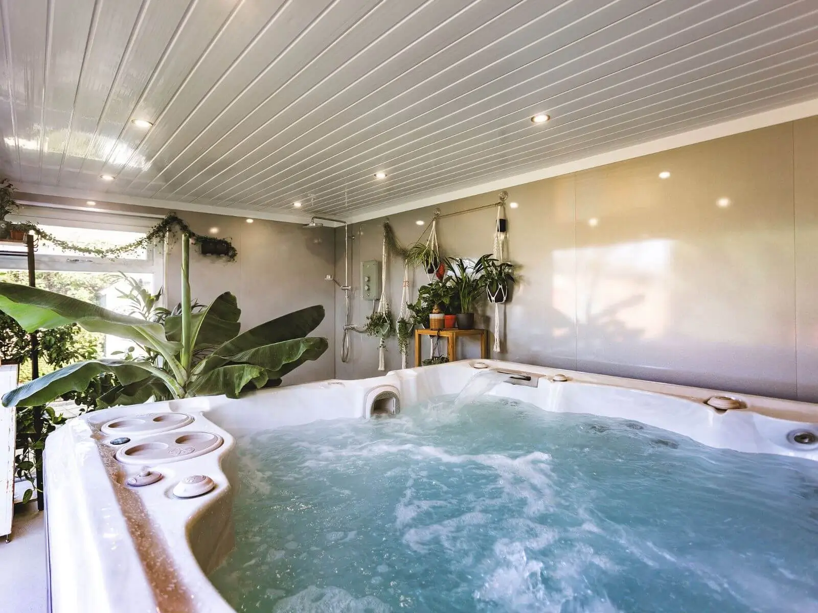 Cabin Master Smale Hot Tub Room hydropool midlands with indoor plants and furnishings