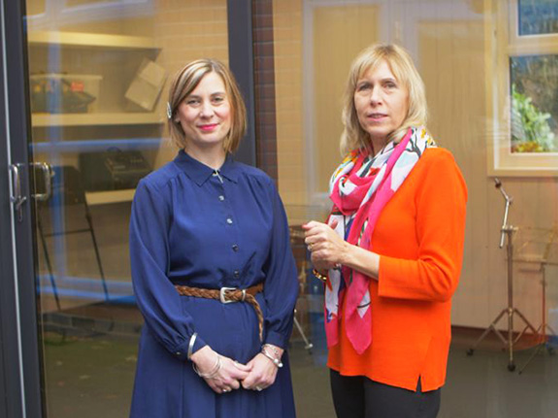 Head Teacher and Music-Teacher at Langar Primary School outside Music Room