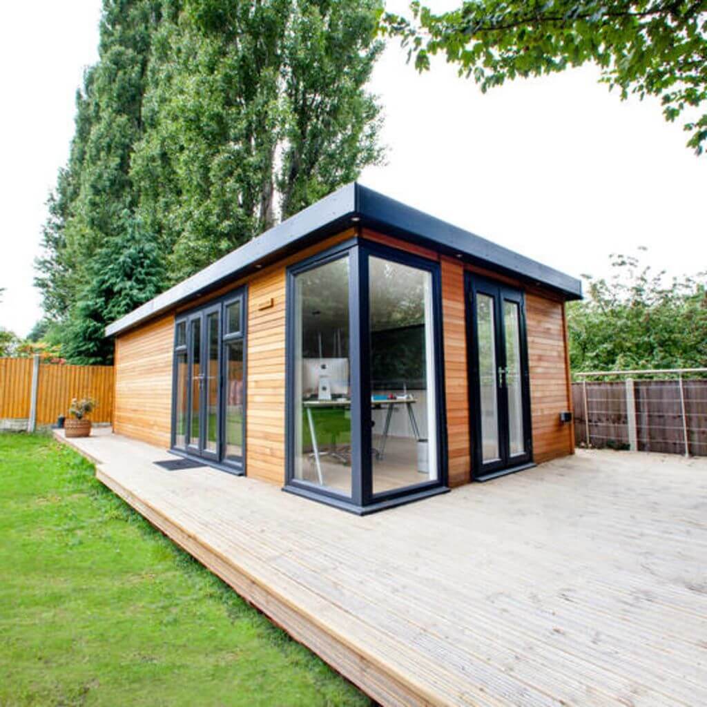 Cabin Master Home Cinema Room External View with Patio 