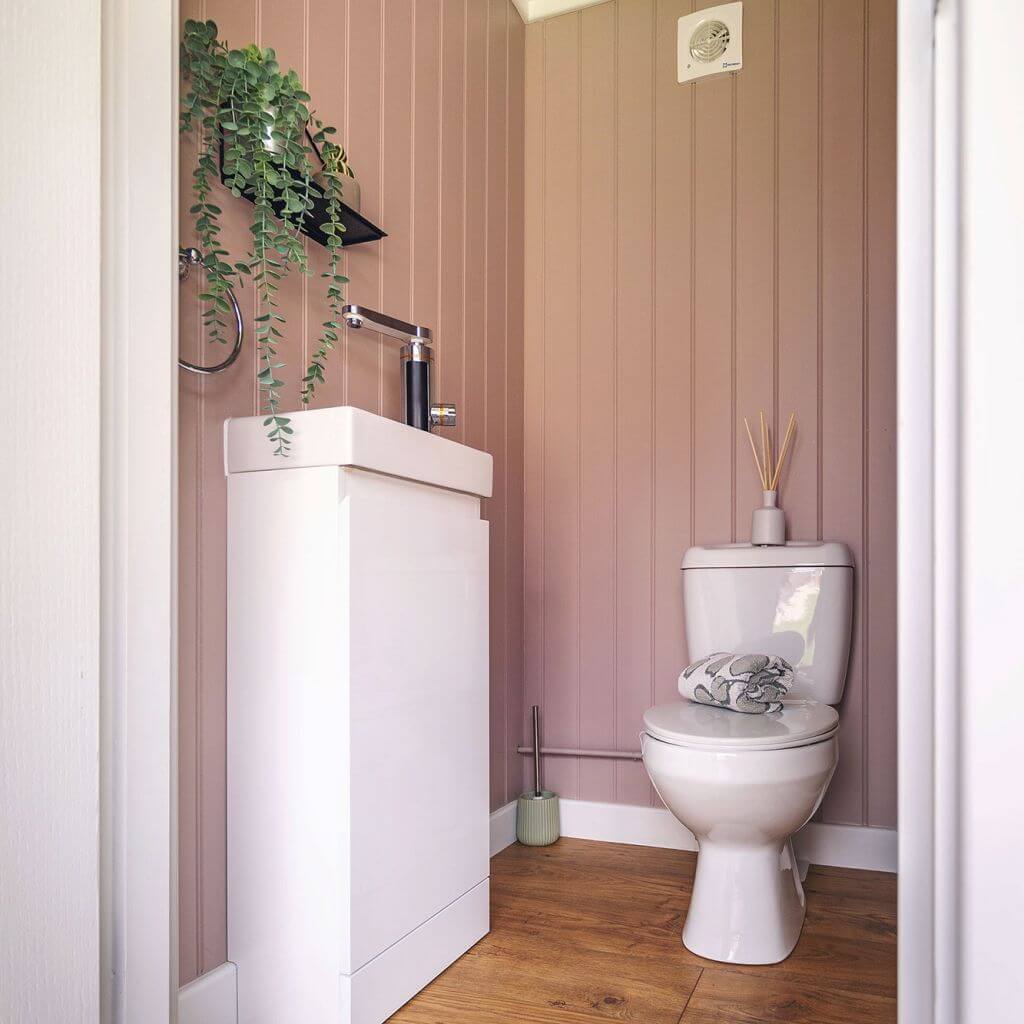 inside view of internal partition with toilet and sink and indoor plants