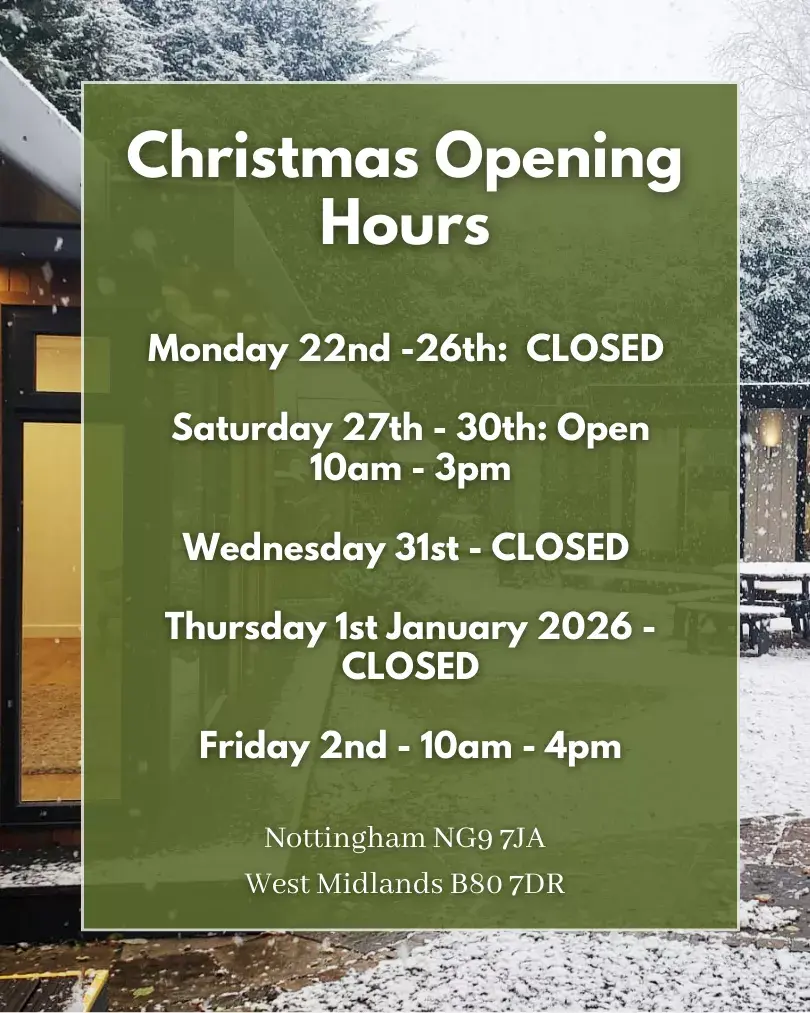 garden room show site xmas opening times 2025