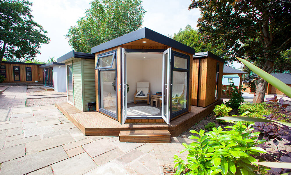 Corner garden room with open french doors