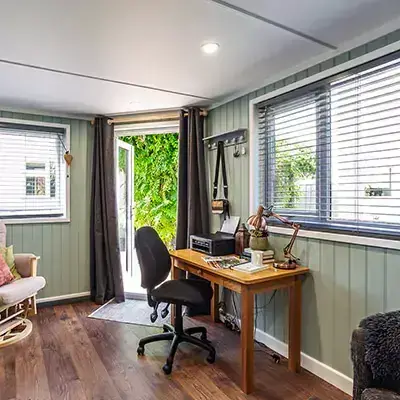 sage green decor inside small home office