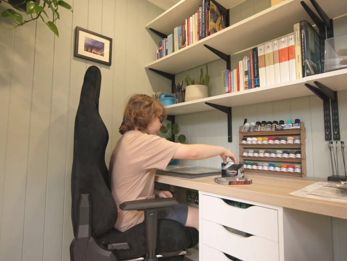 child doing hobbies in garden room 